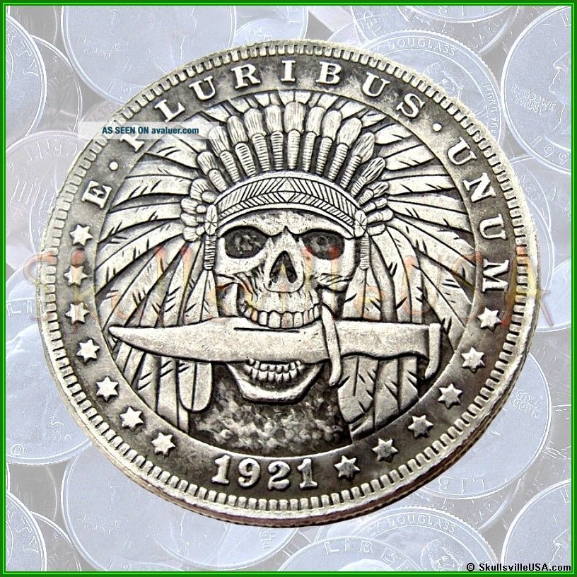 1921 Hobo Morgan Dollar Coin With Case - Indian Skull With Knife - Rare ...