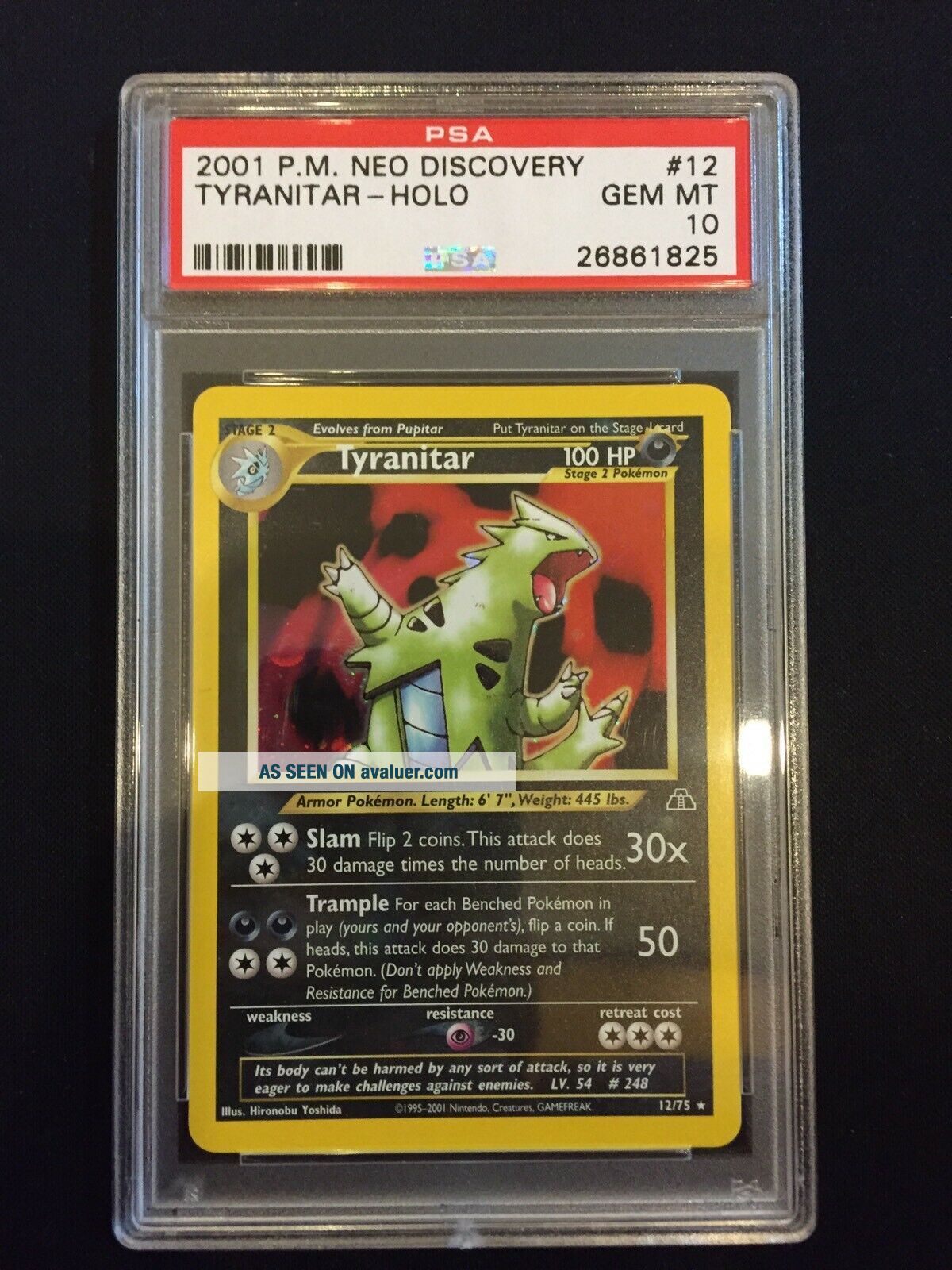 Holo Rake 2001 Pokemon Neo Discovery Unlimited Tyranitar Holo Rare PSA 10 Gem ...
