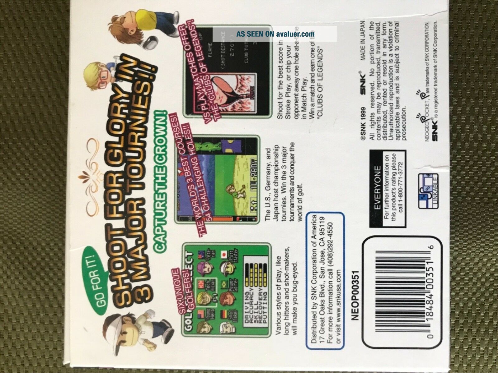 NEO TURF MASTERS NEO-GEO POCKET (NGP) EURO (SPANISH MANUAL ONLY - VERY GOOD COND