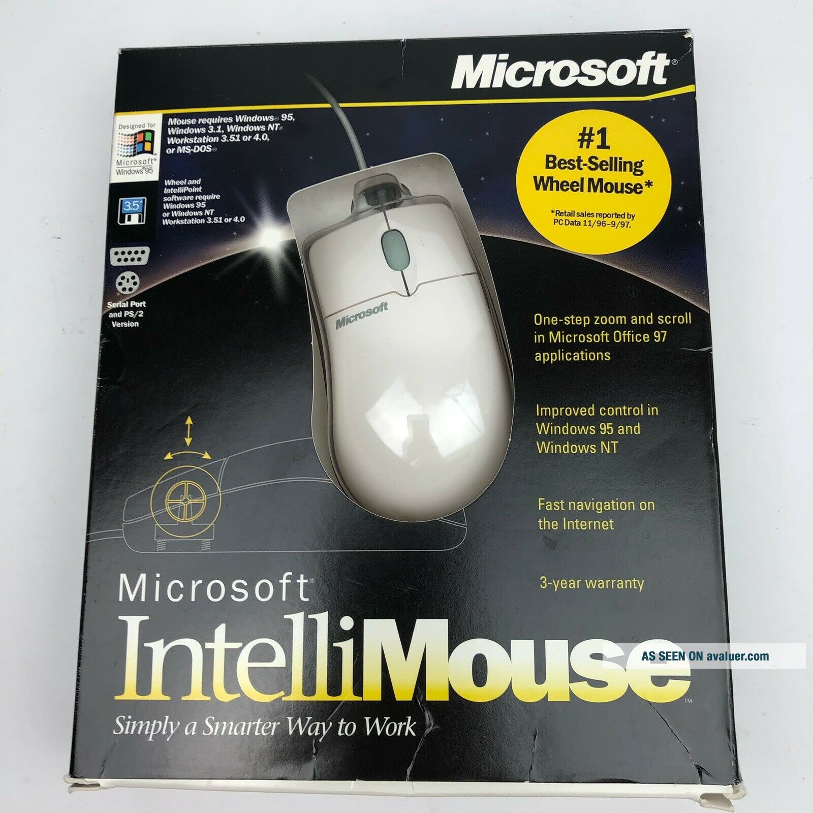 MICROSOFT INTELLIMOUSE 2.1A Scroll Ps/2 Port Rétro Vintage Dents Souris