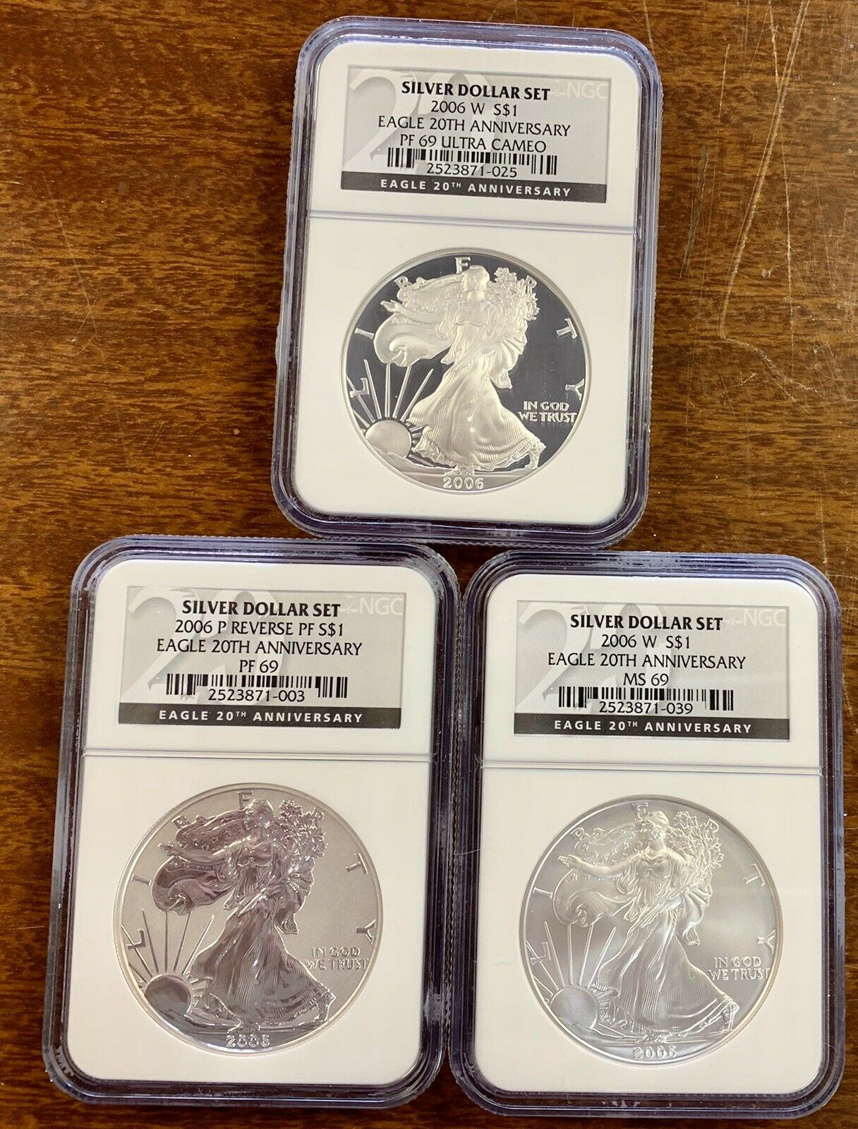 2006 Silver 20th Anniversary Silver Eagle Set NGC MS69 PF69 All Three ...