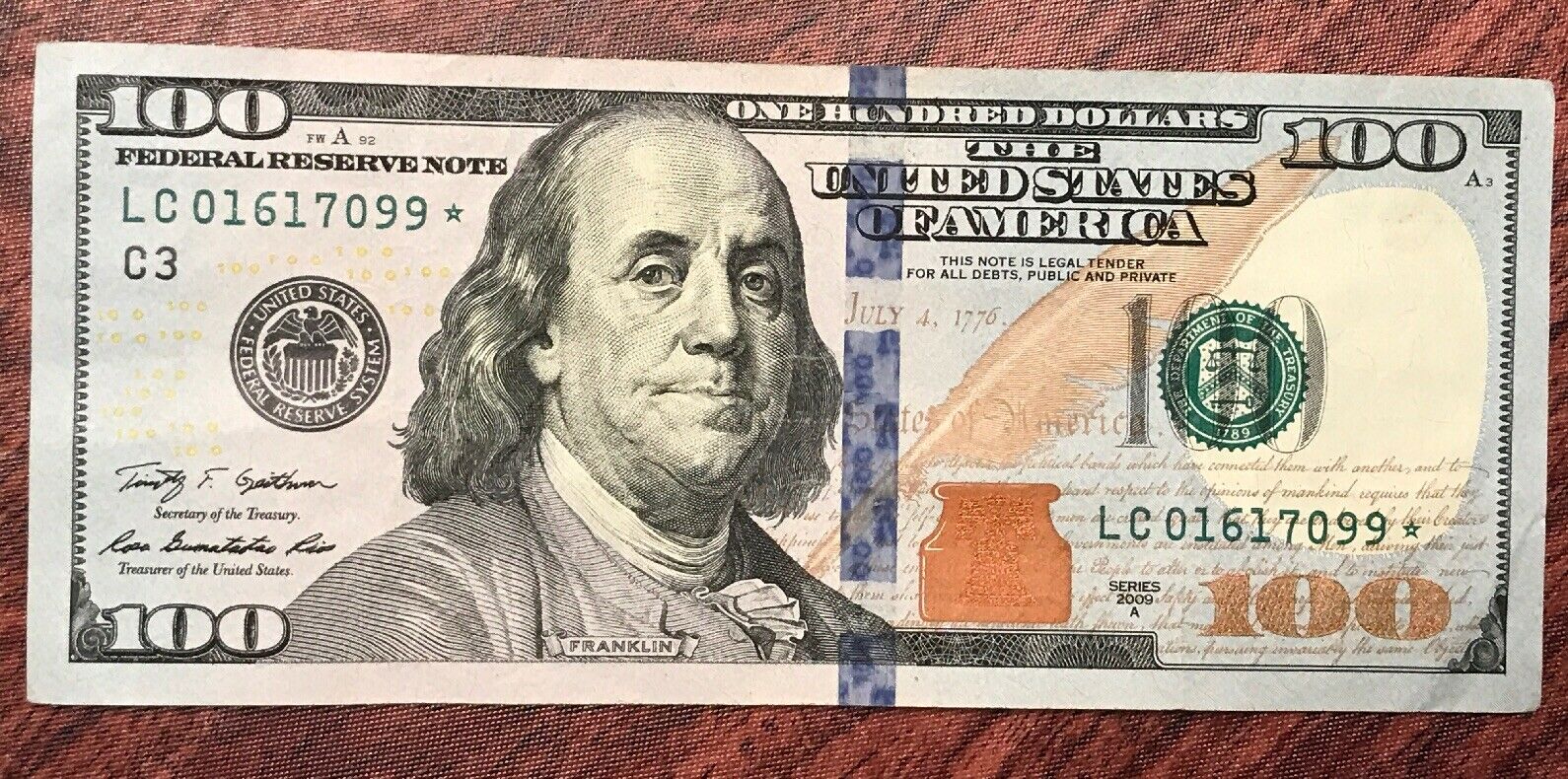 Crisp $100 DOLLAR BILL STAR NOTE SERIES 2009A LC01617099 Low Number ...